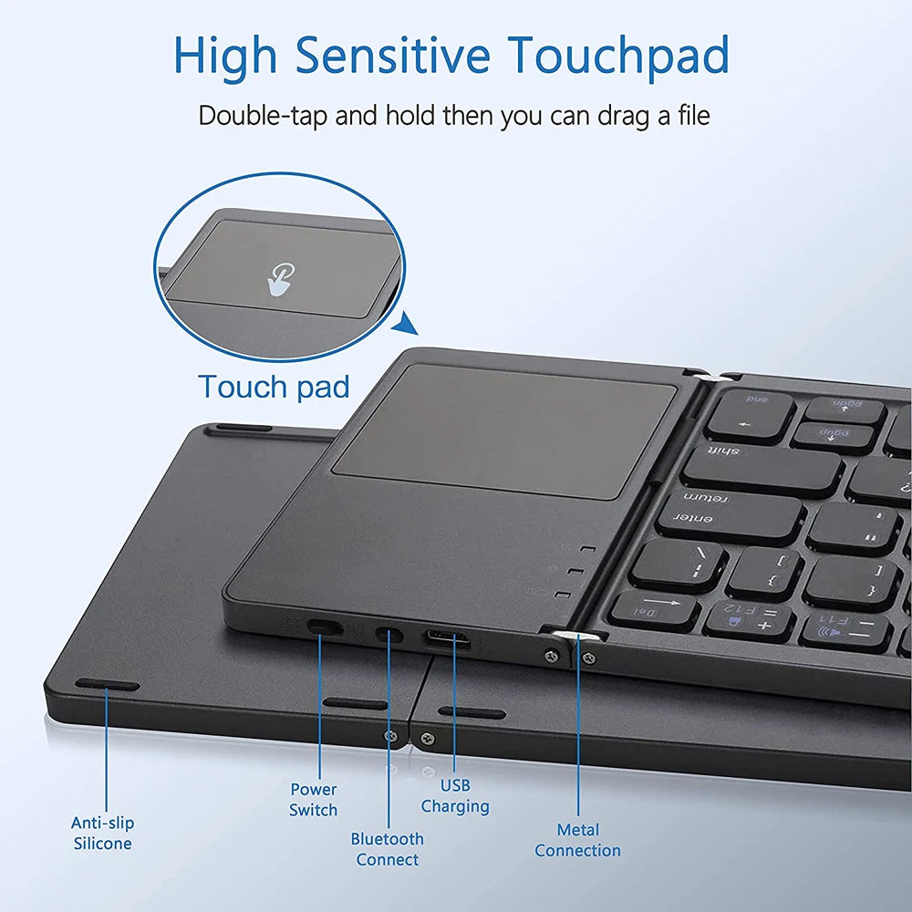 New Portable Mini Three Folding Bluetooth Keyboard Wireless Foldable Touchpad Keypad for IOS Android Windows ipad Tablet - My Store Bassej35