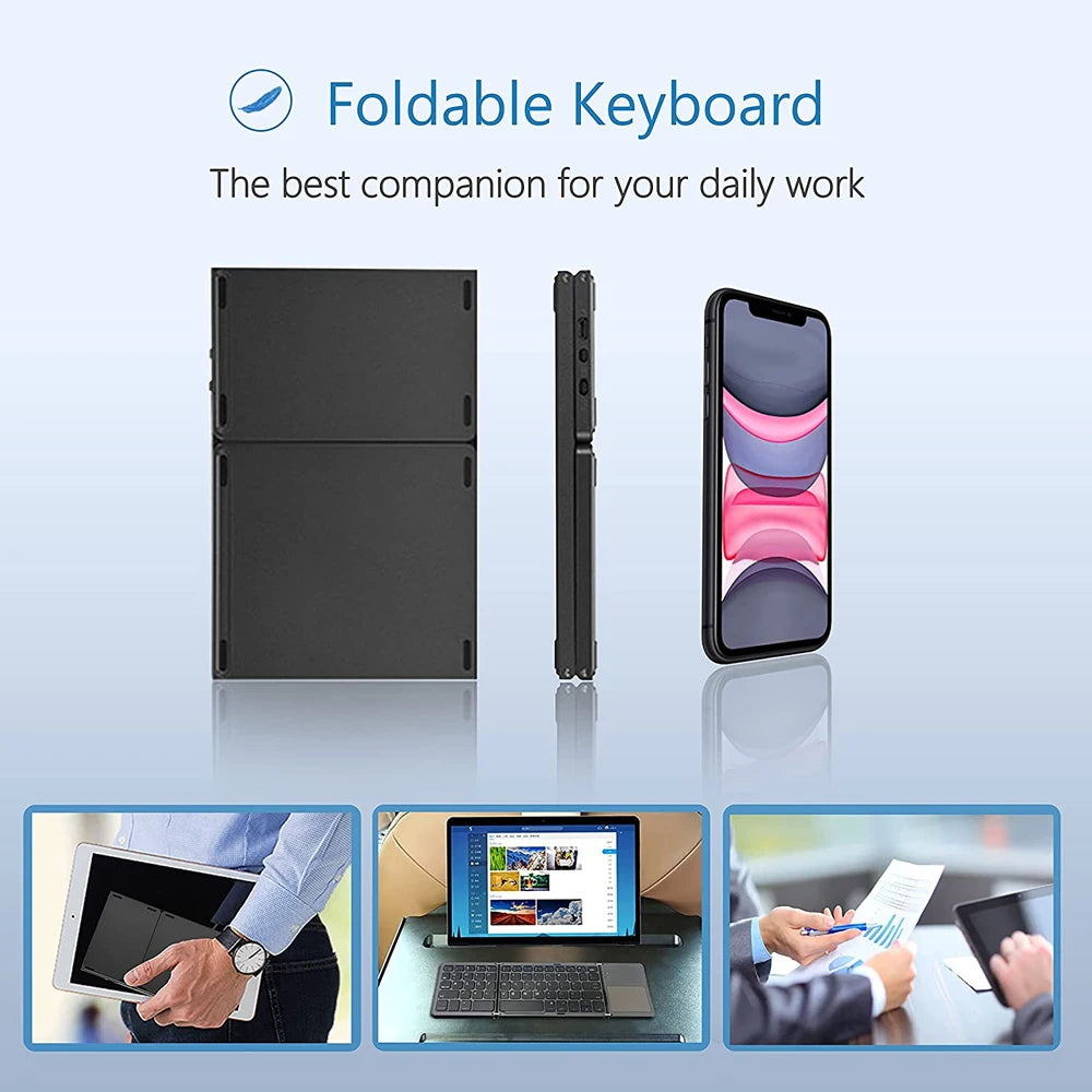 New Portable Mini Three Folding Bluetooth Keyboard Wireless Foldable Touchpad Keypad for IOS Android Windows ipad Tablet - My Store Bassej35