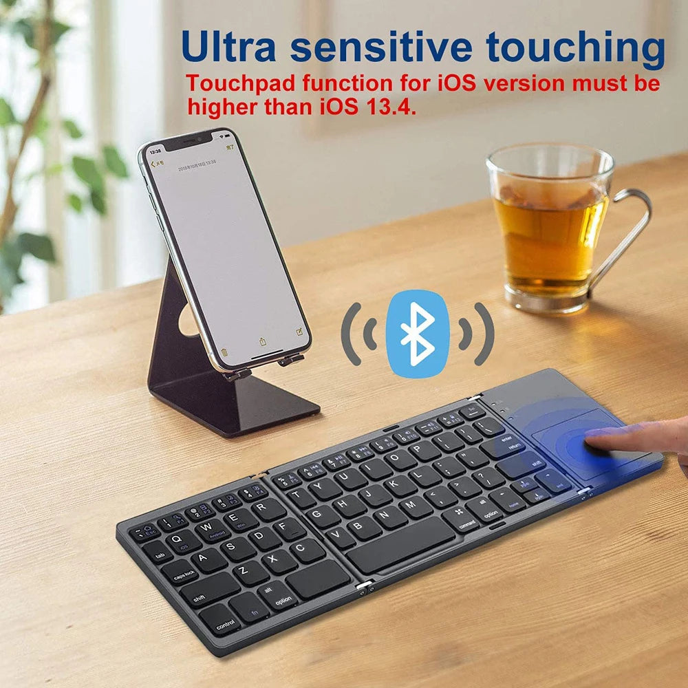 New Portable Mini Three Folding Bluetooth Keyboard Wireless Foldable Touchpad Keypad for IOS Android Windows ipad Tablet - My Store Bassej35