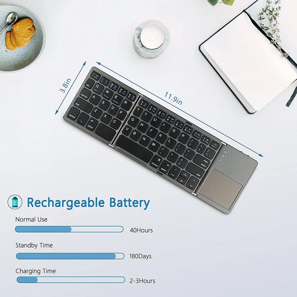 New Portable Mini Three Folding Bluetooth Keyboard Wireless Foldable Touchpad Keypad for IOS Android Windows ipad Tablet - My Store Bassej35